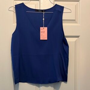 Quince NWT Women's Washable V-Neck Sleeveless Silk Top - Royal Blue